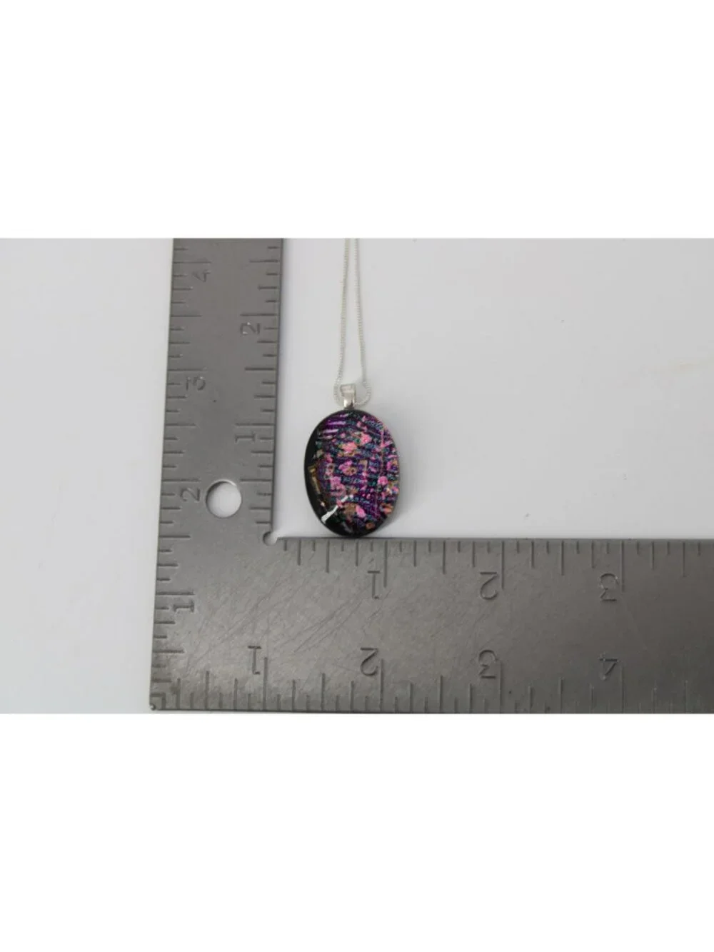 Dichroic Glass Pendant Black Pink Purple Sterling Chain Vintage 94662